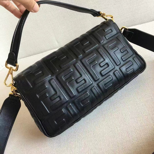 Fd Women Baguette Chain Midi Black Nappa Leather Bag