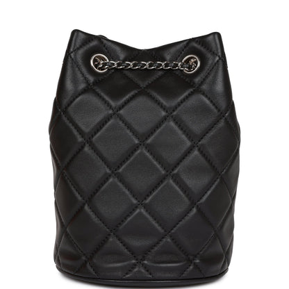 CC Mini Bucket Bag Black Lambskin Silver Hardware