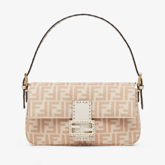 Fd Women Medium Baguette 1997 Beige FF Wool Bag